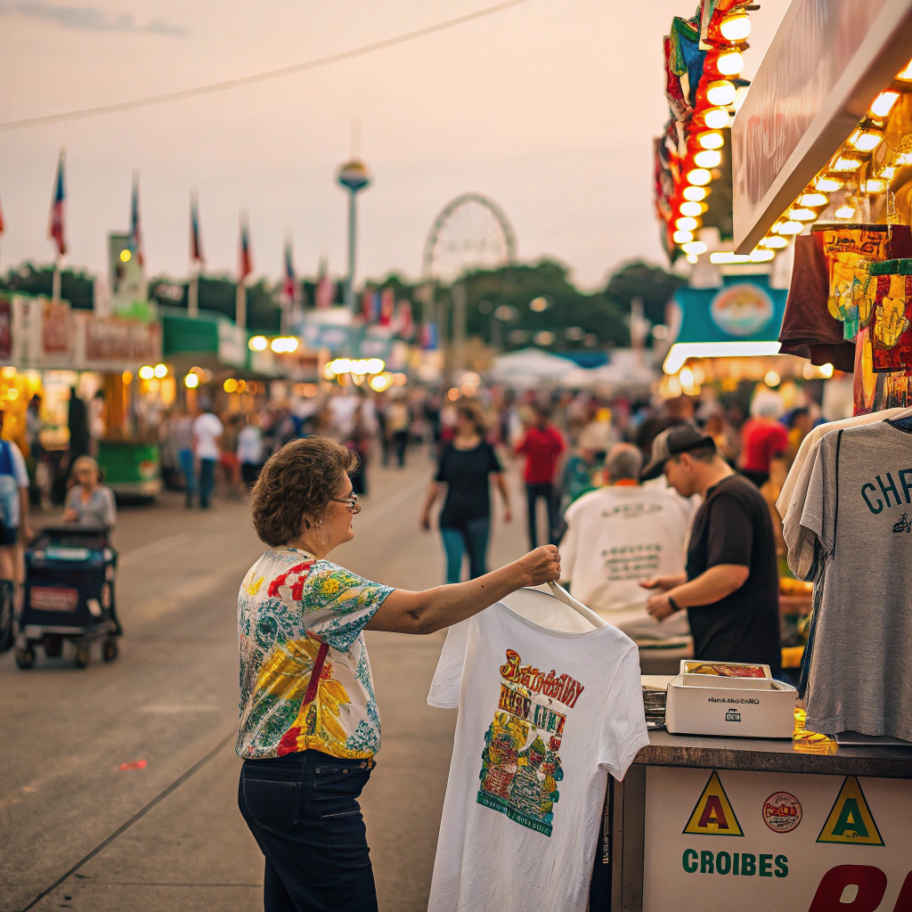 State fair vendor booth with event t-shirts during National Small Business Month